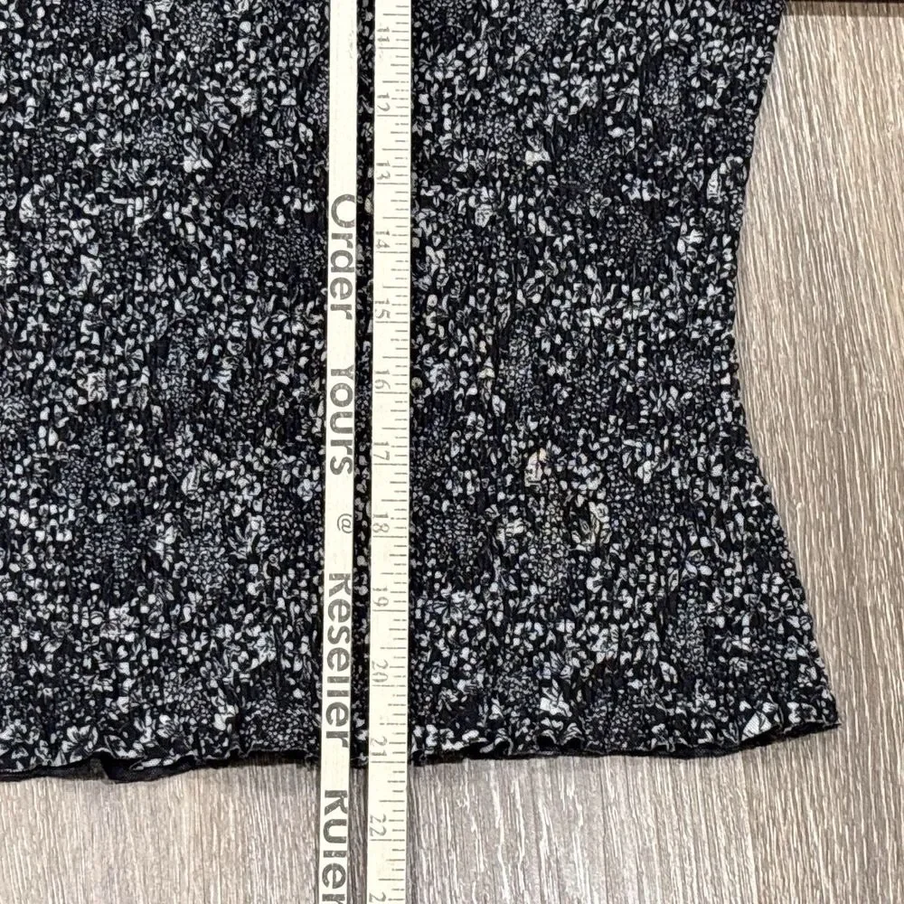Anthropologie Smocked Top Black White Floral Mesh Puff Sleeve Boho Coquette L